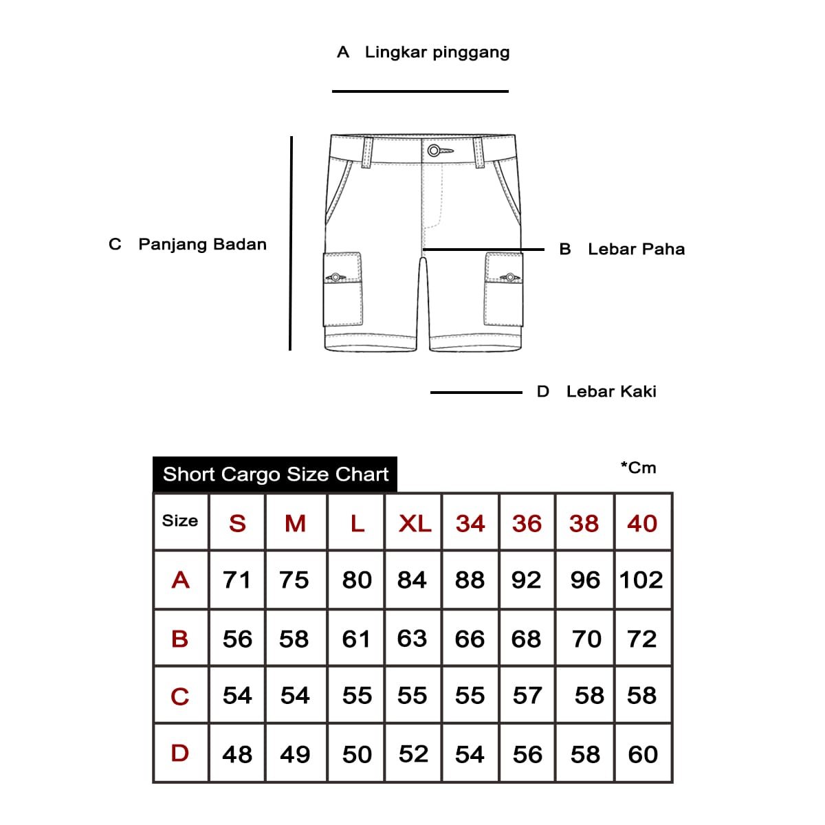 Size Chart Cargo pendek - full size Update 2023