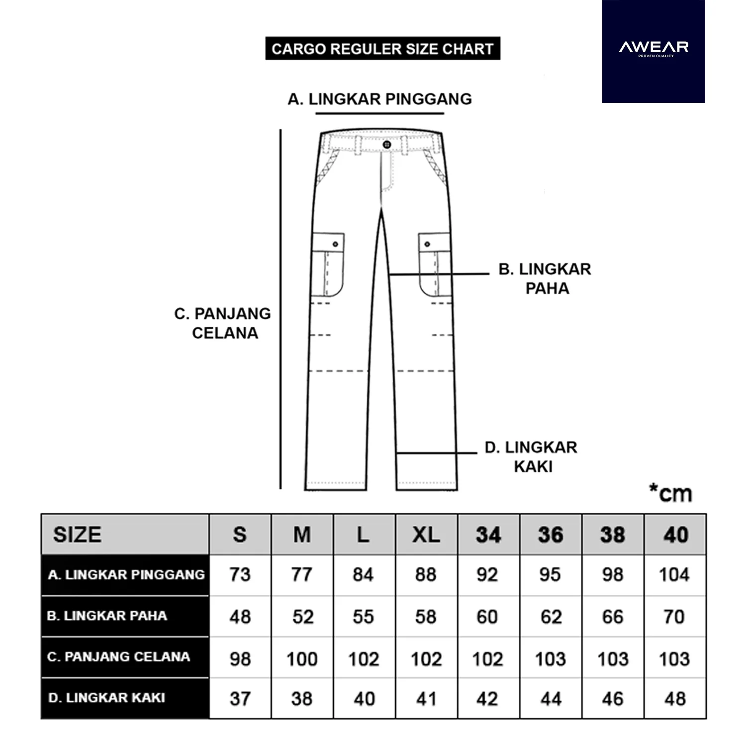 size chart cargo awear