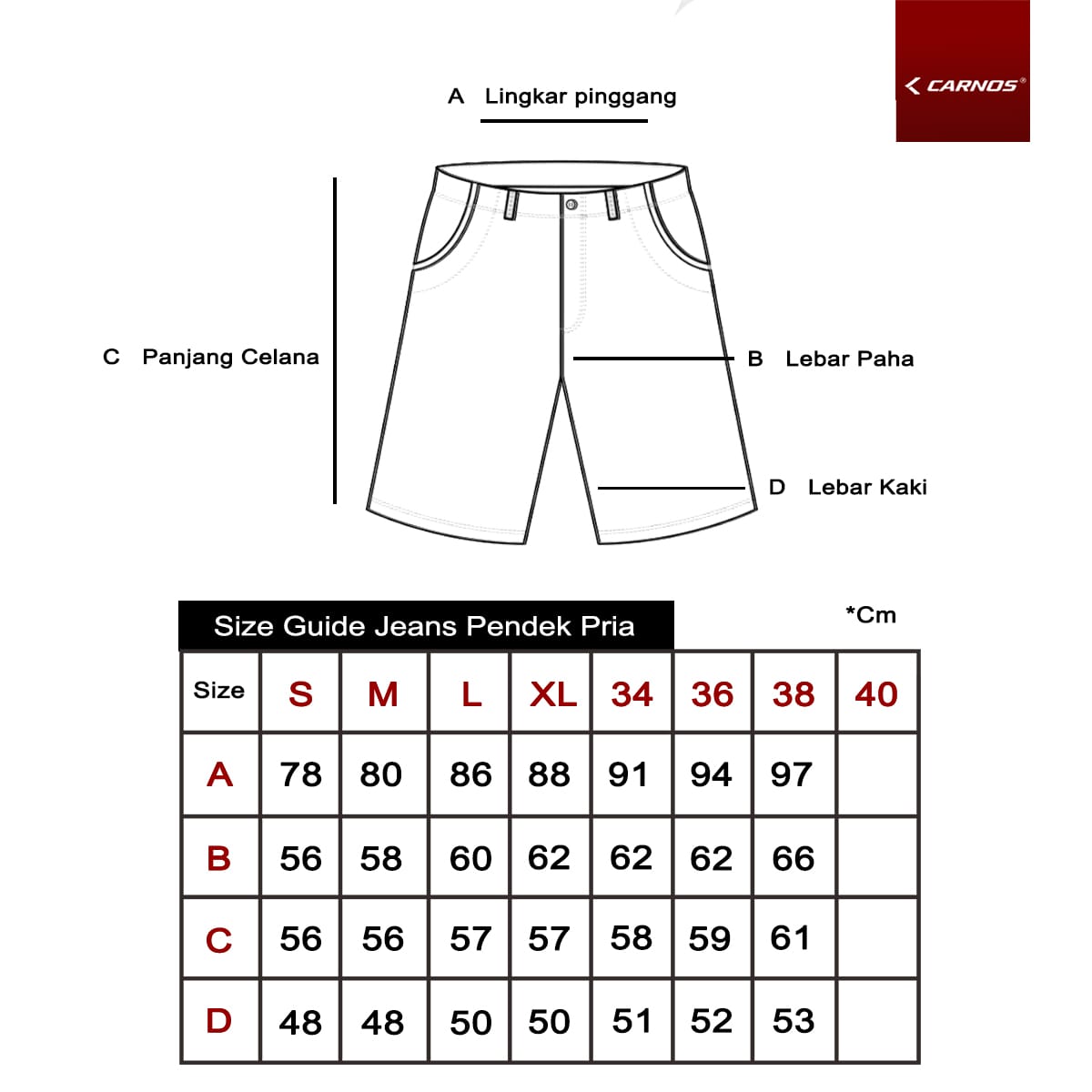 Size Guide Jeans Pendek Pria